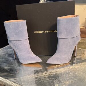 Women's Light Blue Suede Heeled Boots